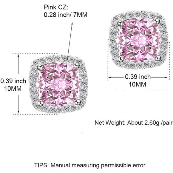 Women's Square Birthstone Cubic Zirconia Mall Dainty Light Pink Elegant Earring - Picture 2 of 6